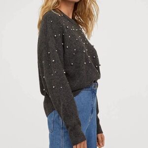 H&M Embellished Charcoal Sweater
